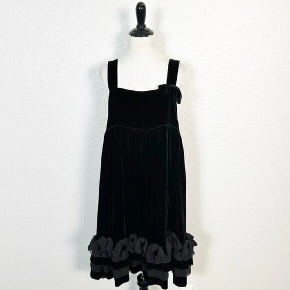 Juicy Couture Y2K Babydoll Feminine Goth Velvet Bow Ruffle Dress Black‎ Large